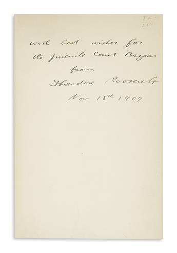 ROOSEVELT, THEODORE. Works of Theodore Roosevelt. Signed and Inscribed, as President, in first volume of Winning of the West